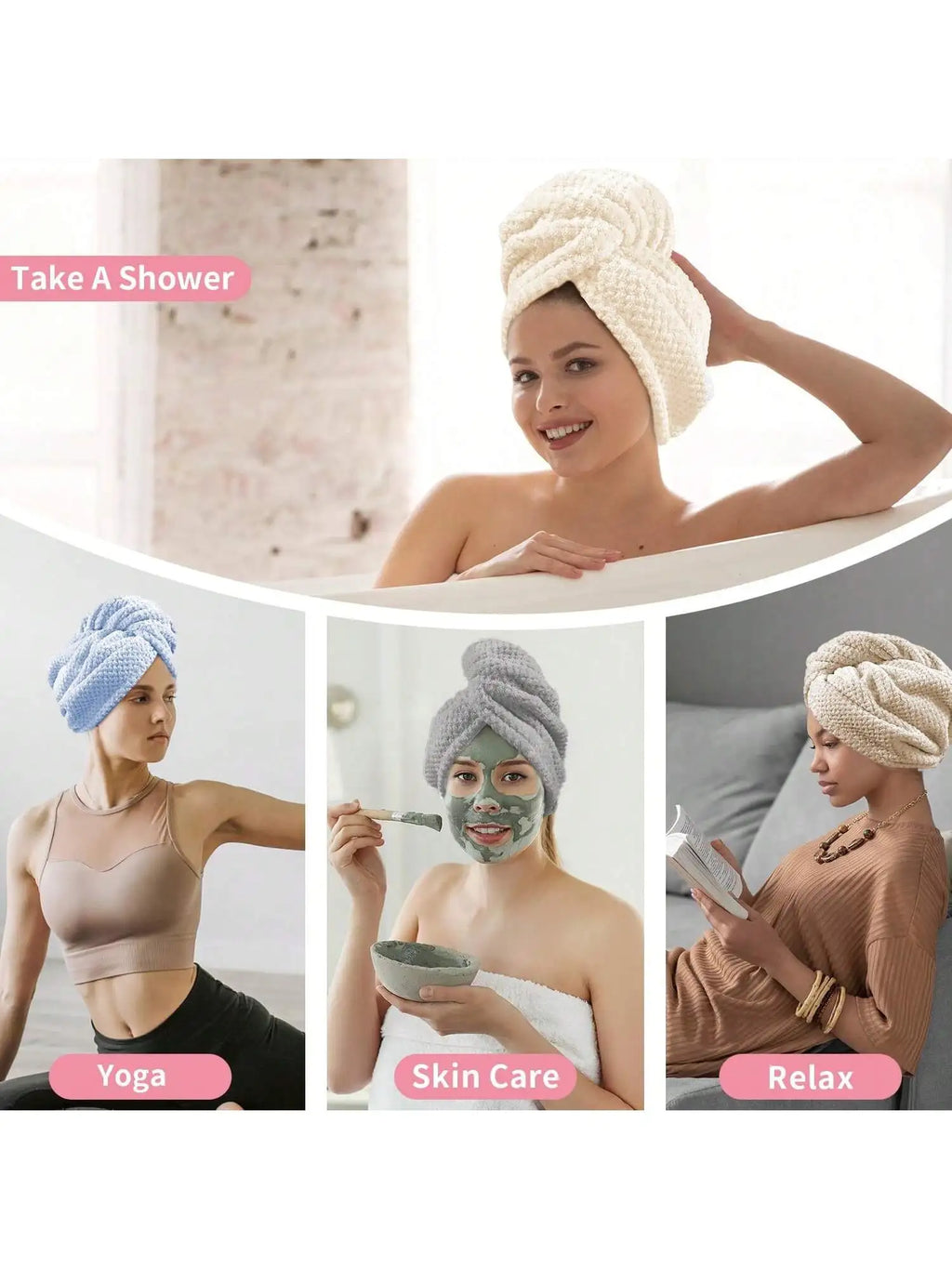 Solid color hair towel Textured dry hair cap 9.8 "X 25.5" absorbent hair towel wrap for button-down women