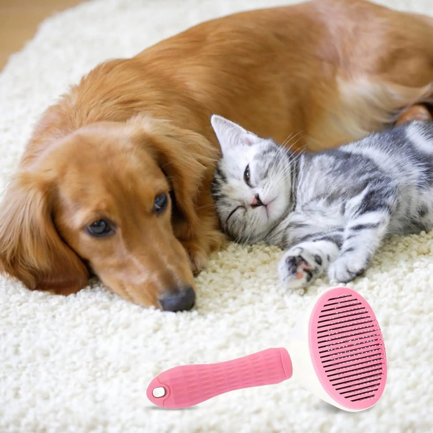 Non-Slip Pet Grooming Brush, ABS Material Easy to Clean, Massage & Deshed, Comfortable Ergonomic Design