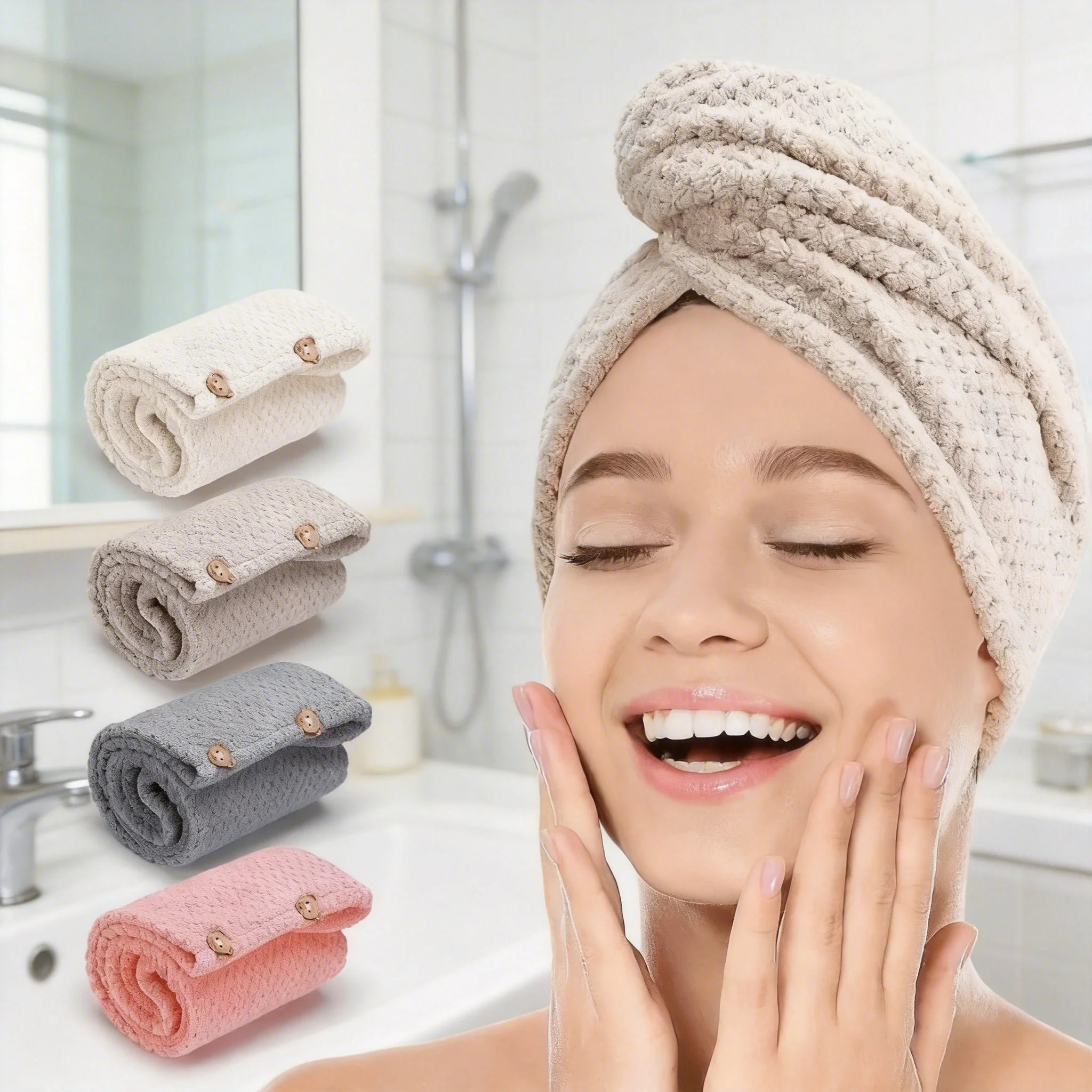 Solid color hair towel Textured dry hair cap 9.8 "X 25.5" absorbent hair towel wrap for button-down women