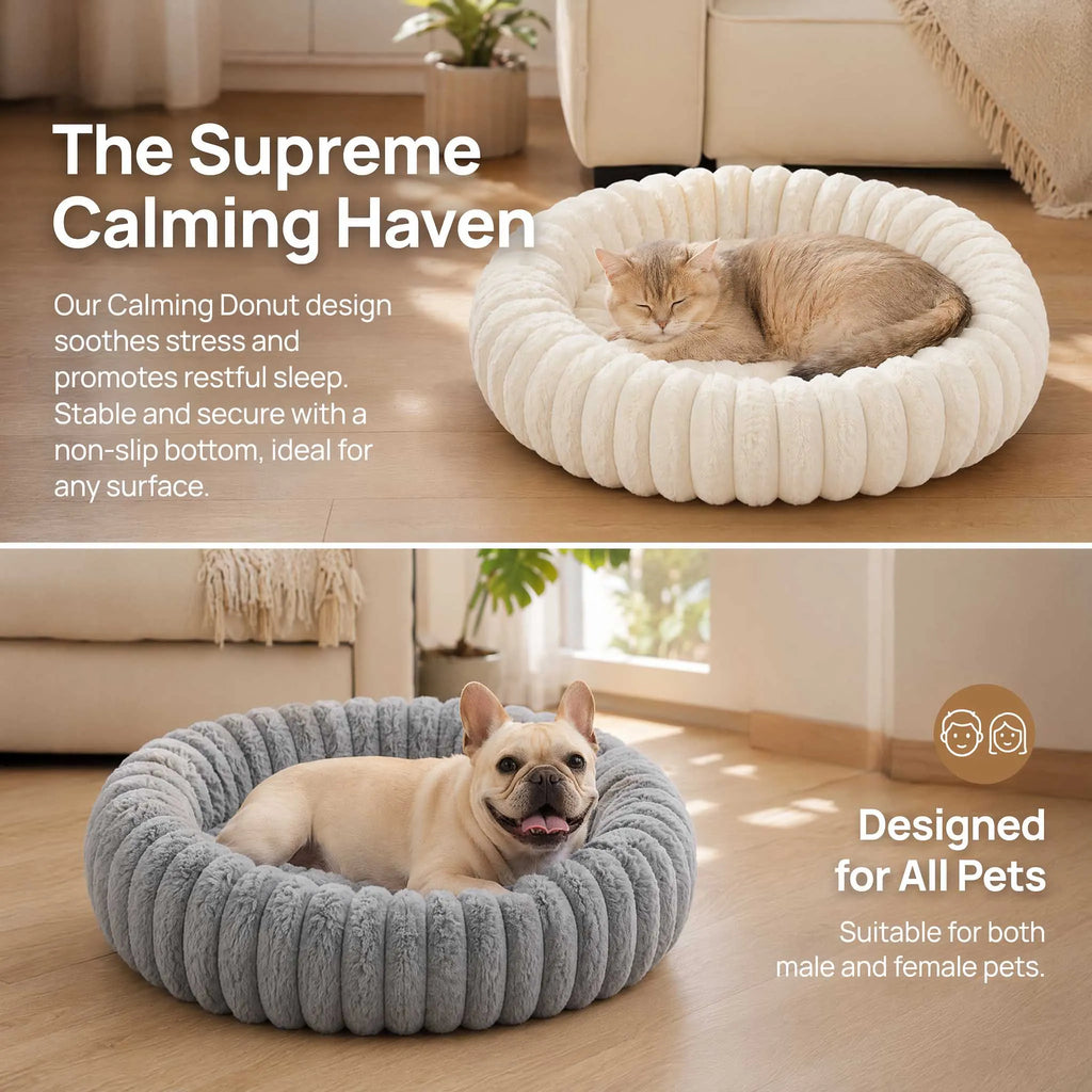 Warm Round Donut Cat Bed Ultra Soft Plush Pet Nest Cozy Deep Sleep Bed for Small Medium Cats Dogs Pet Supplies
