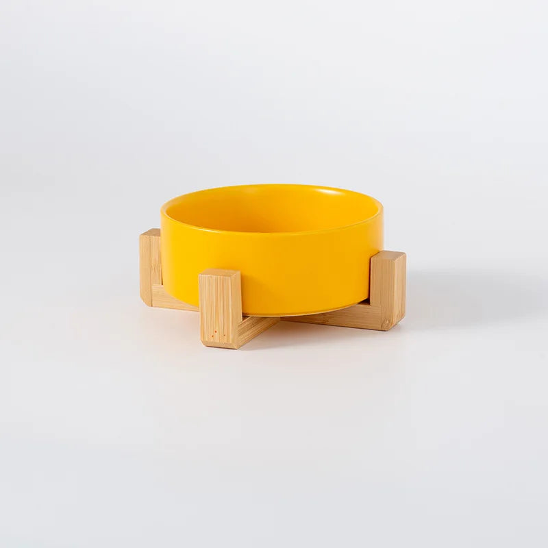 Ceramic Pet Bowl Dish With Wood Stand Single and Double Bowls Pet Ceramic Double Bowl For Dog Cat Food Water Feeder