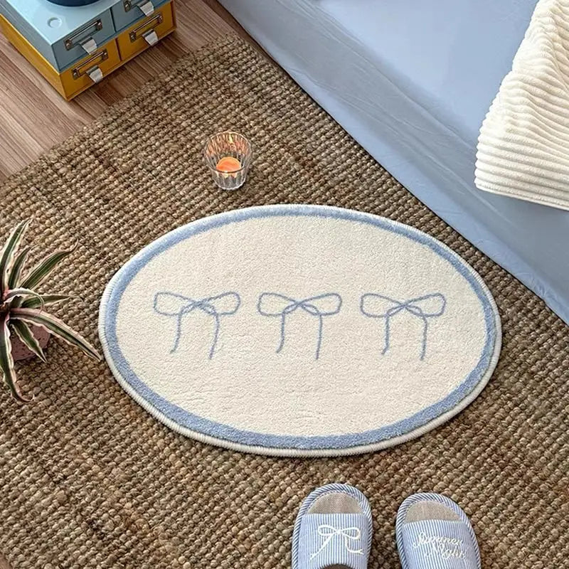 Bow arrangement bedroom room bedside blanket imitation cashmere absorbent floor mat door floor mat round carpet ins wind