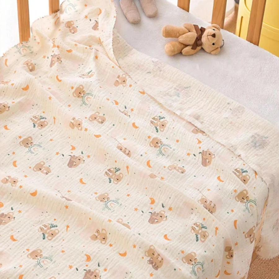1 Piece of Baby Muslin Swaddle Blanket, a Must-Have for Newborns, Muslin Baby Blanket for Newborn Boys/Girls, Cute Printed Patterns, 100% Pure Cotton Baby Swaddle Wrap Towel, Multi-Functional, Super Soft and Breathable Wrap B