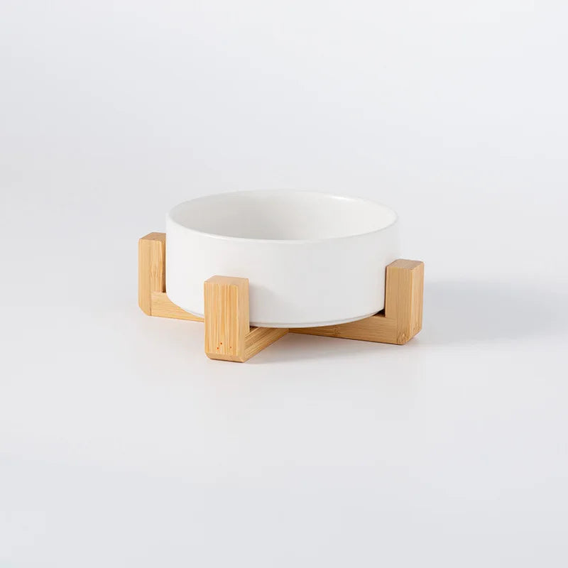 Ceramic Pet Bowl Dish With Wood Stand Single and Double Bowls Pet Ceramic Double Bowl For Dog Cat Food Water Feeder