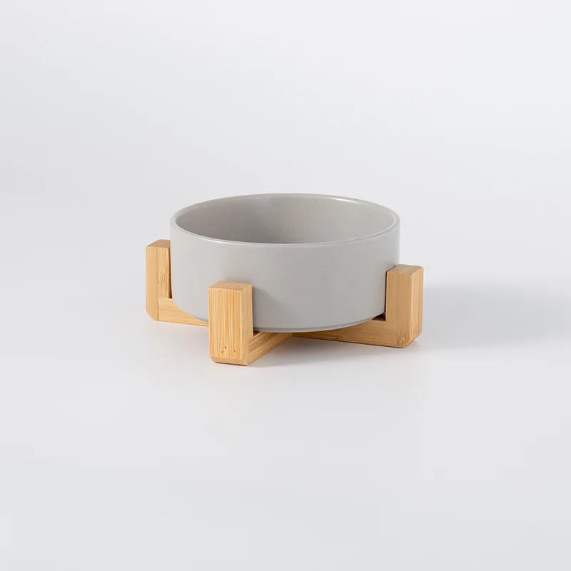 Ceramic Pet Bowl Dish With Wood Stand Single and Double Bowls Pet Ceramic Double Bowl For Dog Cat Food Water Feeder
