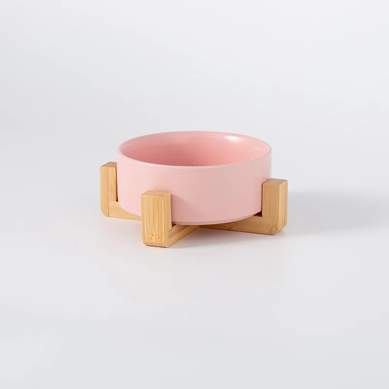 Ceramic Pet Bowl Dish With Wood Stand Single and Double Bowls Pet Ceramic Double Bowl For Dog Cat Food Water Feeder