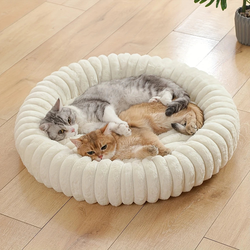 Warm Round Donut Cat Bed Ultra Soft Plush Pet Nest Cozy Deep Sleep Bed for Small Medium Cats Dogs Pet Supplies