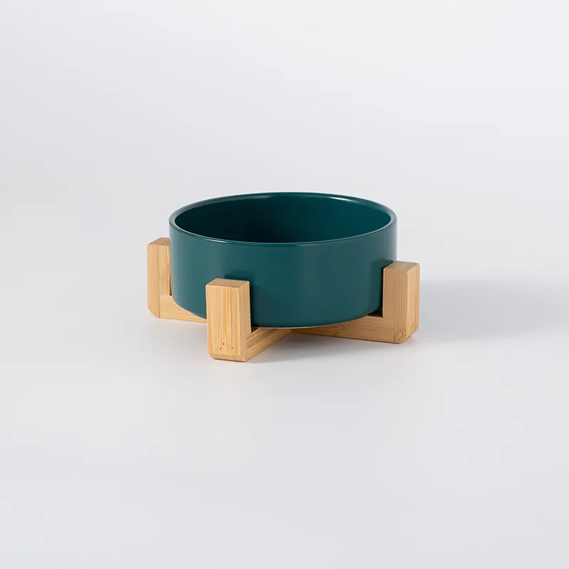 Ceramic Pet Bowl Dish With Wood Stand Single and Double Bowls Pet Ceramic Double Bowl For Dog Cat Food Water Feeder
