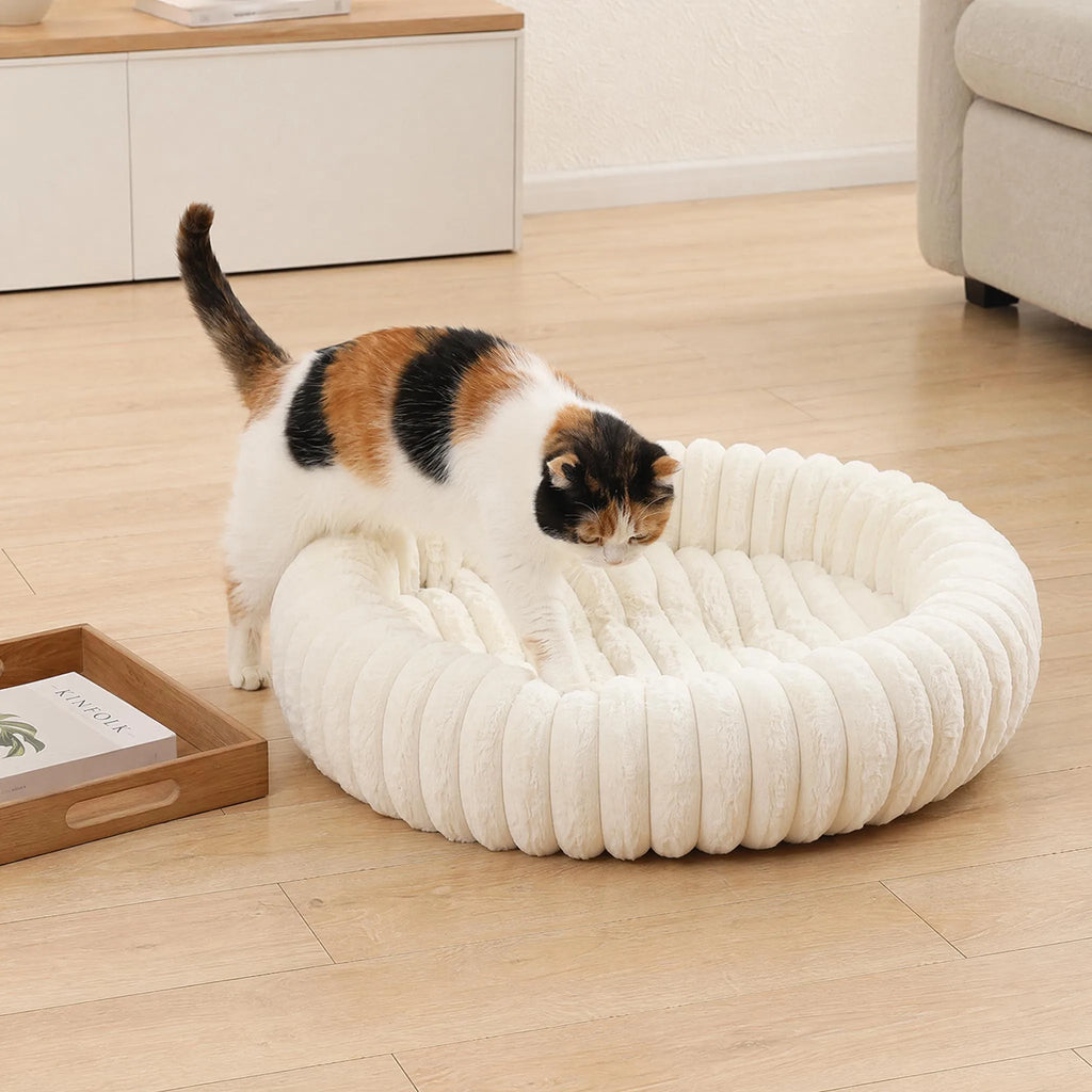 Warm Round Donut Cat Bed Ultra Soft Plush Pet Nest Cozy Deep Sleep Bed for Small Medium Cats Dogs Pet Supplies