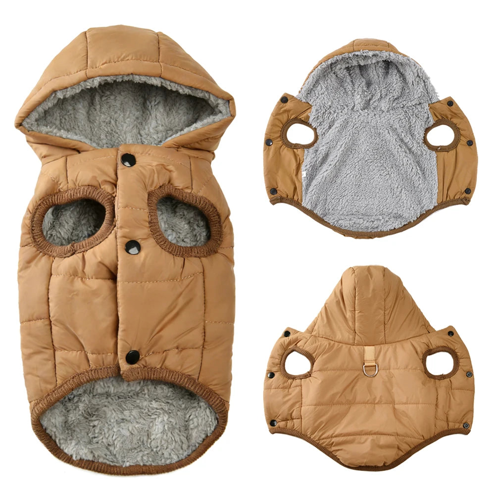 Warm Fleece Dog Coat Hoodie For Small Medium Dogs Winter Puppy Clothes Jacket With D-ring Thick Cozy Pug Dachshund Parka Costume