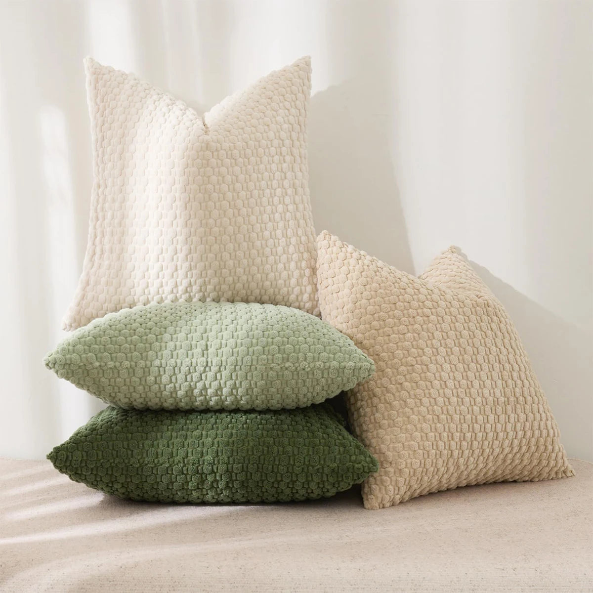 1pc Soft Boho style modern double-sided design pillows cover, Farmhouse Neutral Decorative Home Decor Striped Corduroy Square