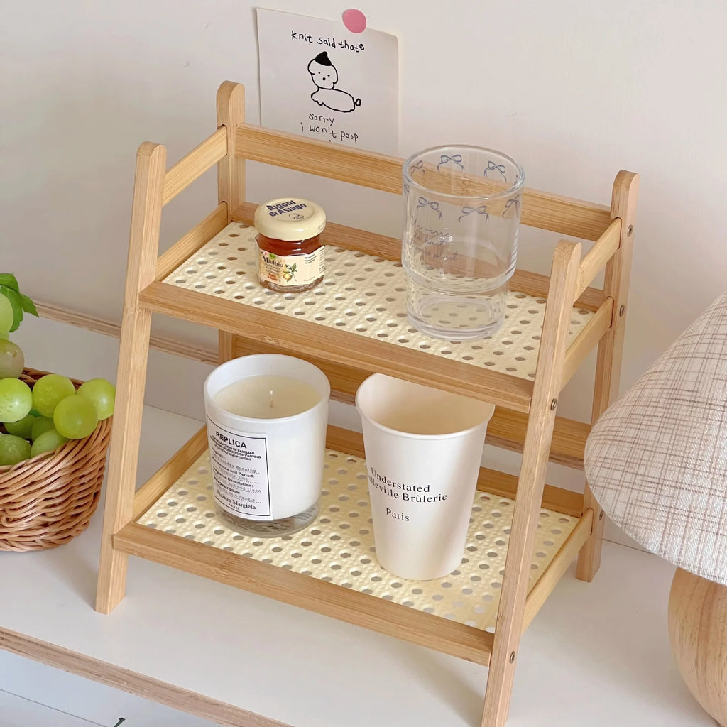 Countertop Organizer 2 Layer Coffee Cup Holder Multipurpose Bamboo Storage Shelf for Hotel Apartment Dressing Table Kitchen Home