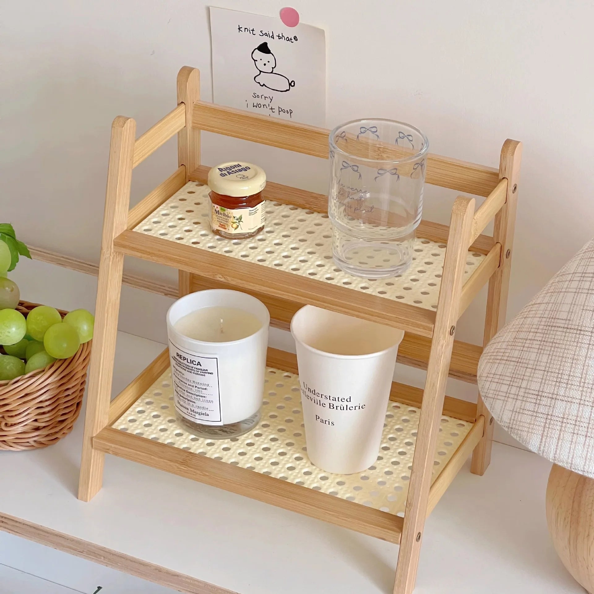 Countertop Organizer 2 Layer Coffee Cup Holder Multipurpose Bamboo Storage Shelf for Hotel Apartment Dressing Table Kitchen Home