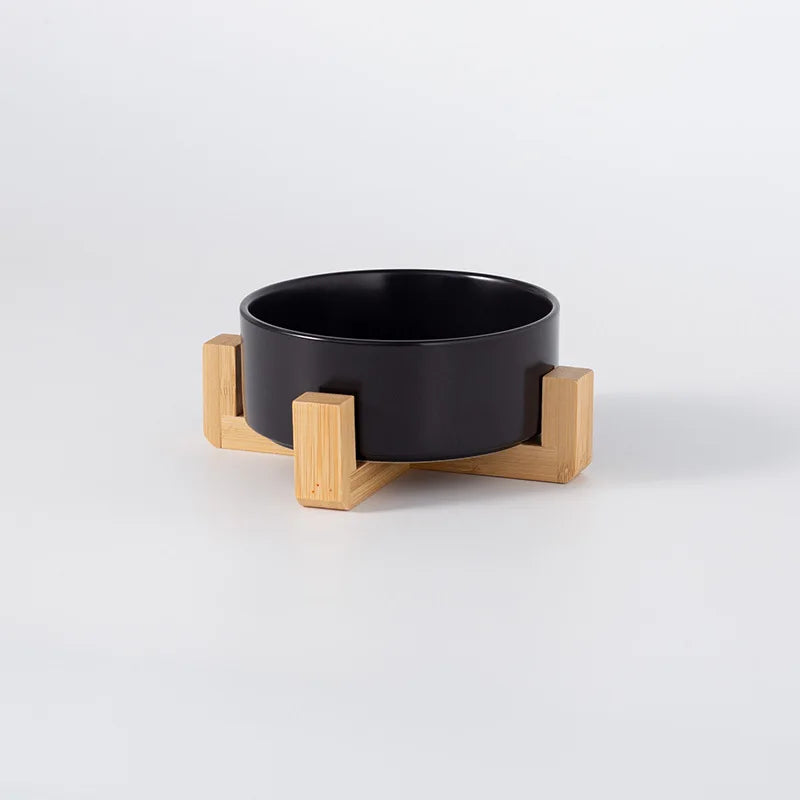 Ceramic Pet Bowl Dish With Wood Stand Single and Double Bowls Pet Ceramic Double Bowl For Dog Cat Food Water Feeder