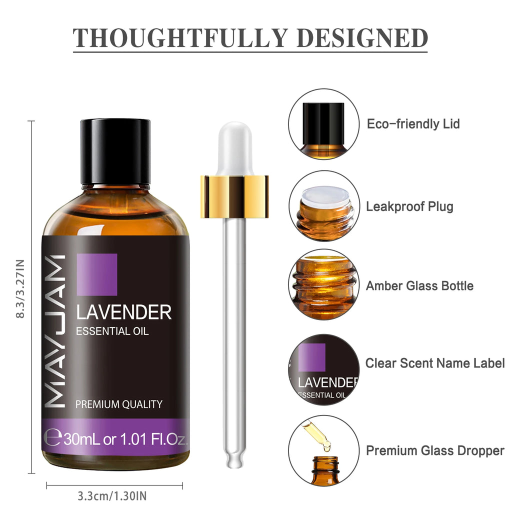 MAYJAM 1PCS 30ML Aromatherapy Essential Oil Lavender Vanilla Jasmine Eucalyptus Peppermint Aroma Oil for Diffuser Candle Soap